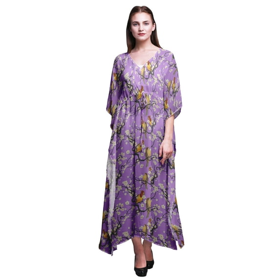 Bimba Amethyst Fish,Bird & Yacht Bird Long Caftan Maxi Dress Beach Swimwear Cover up Womens Kaftan-S-L