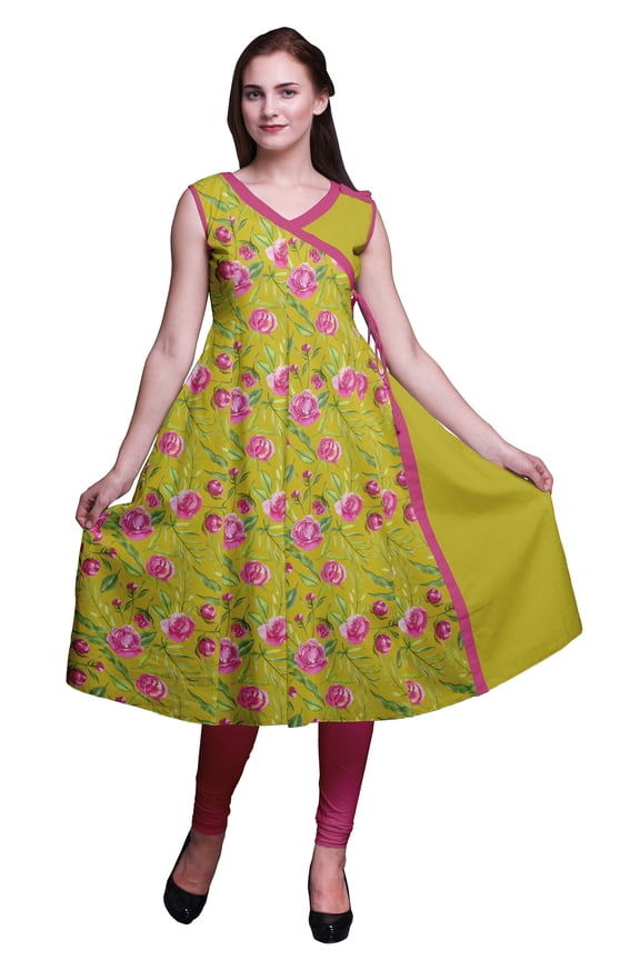 Angrakha Kurtas For Women Printed Sleeveless IndianÂ&nbsp;KurtiÂ&nbsp;Summer Wear Tunic
