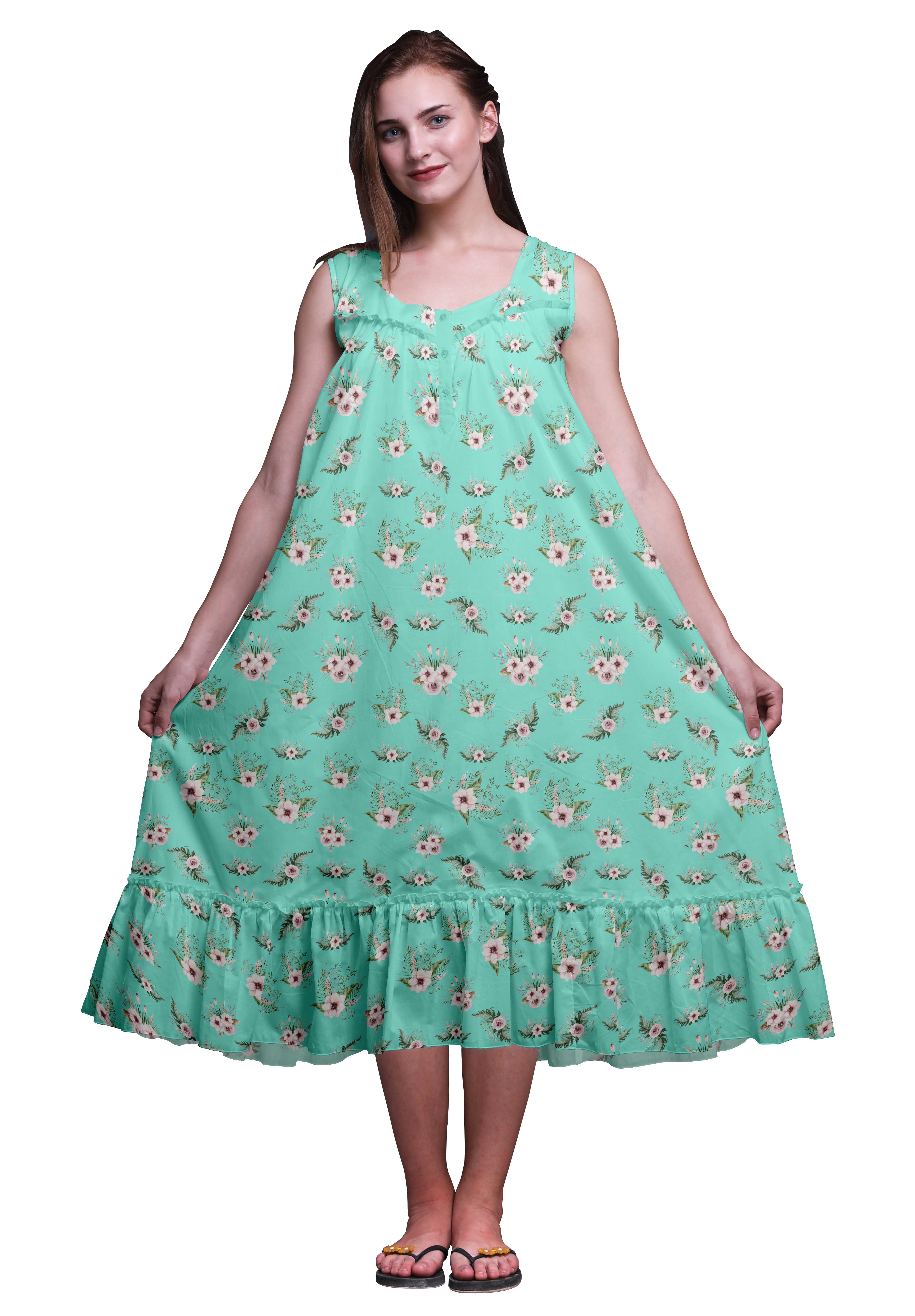 Bimba Aquamarine Green Floral Mignon Dahlia & Rose Printed Cotton  Nightgowns For Women Sleeveless Gown Sleepwear Maxi Dress Large -  Walmart.com