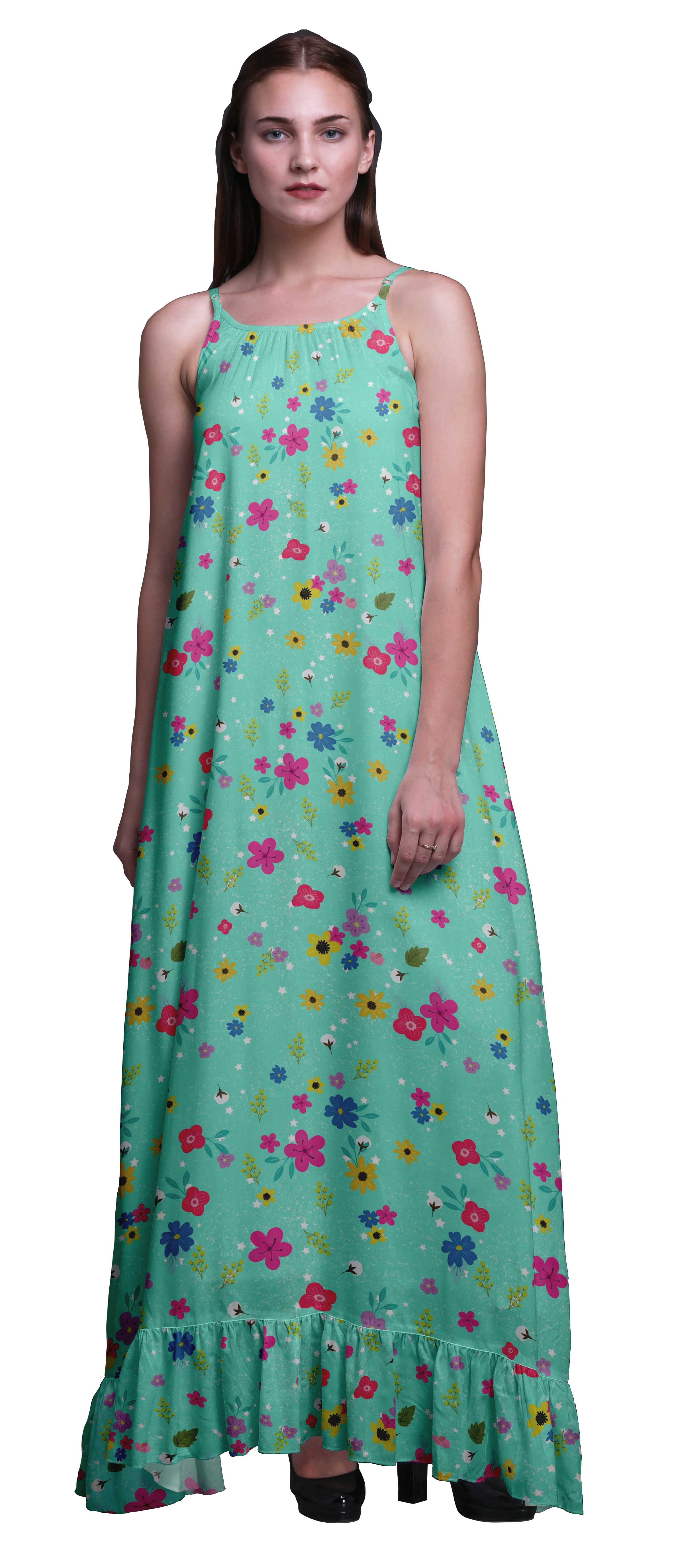 Bimba Aquamarine Green2 Artistic Sun Printed Long Maxi Dress For Women  Rayon Nightgown Spaghetti Strap Ladies Sleepwear X-Large - Walmart.com