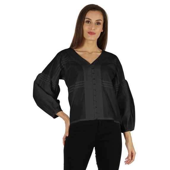 Bimba Balloon Sleeve Top Button-Down Shirt Summer Loose Fit Pleated Blouse For Women's