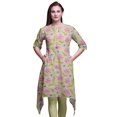 thumbnail image 1 of Bimba Beige Carnation & Daisy Floral Asymmetric Kurta Indian Tunic Tops For Women Printed Indian Clothing Large, 1 of 6