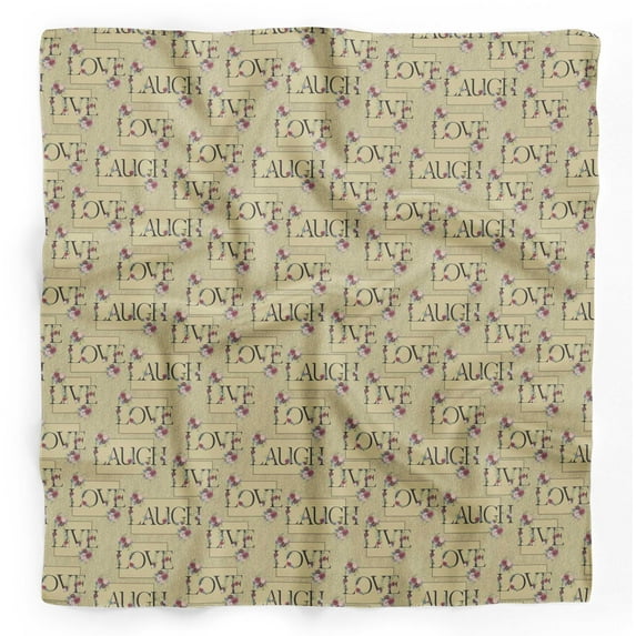 Bimba Beige Floral Love Text Printed Pure Silk Scarf For Hair Neck Head Bandanas For Women 40 x 80 Inches