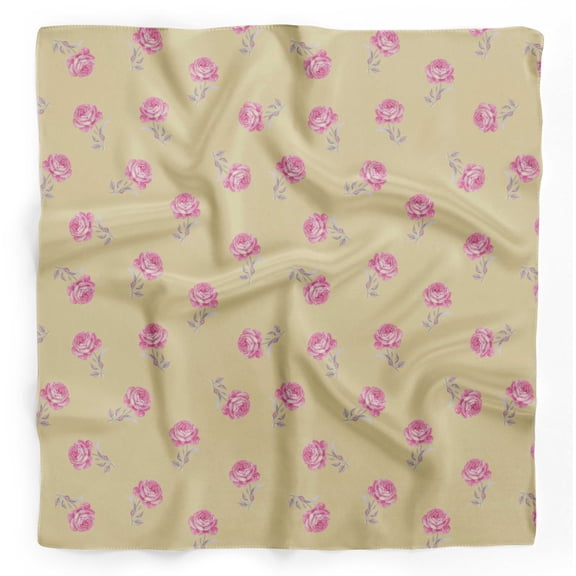 Bimba Beige Grandiflora Roses Floral Pure Silk Printed Scarf Dupatta Head Neck Wrap Bandanas For Women 40 x 80 Inches
