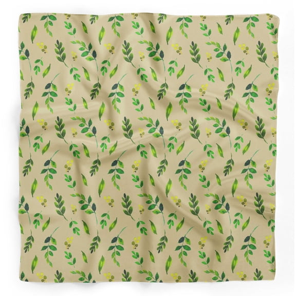 Bimba Beige Leaf Leaves Pure Silk Printed Scarf Dupatta Head Neck Wrap Bandanas For Women 40 x 40 Inches