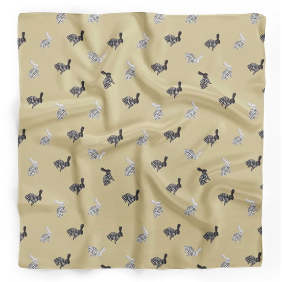 Bimba Beige Text & Stencil Rabbit Animal Pure Silk Printed Head Bandanas Summer Neck Wrap Scarf 40 x 40 Inches