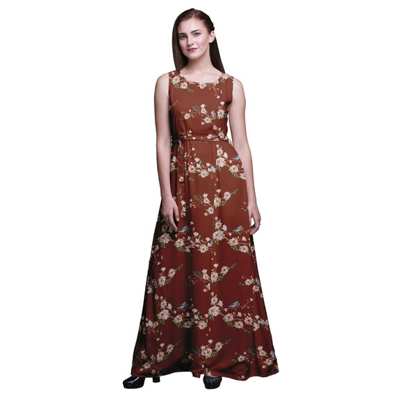 Bimba Bird Ladies Round Neck Sleeveless Long Tank Casual Maxi Print Dress-X-Small