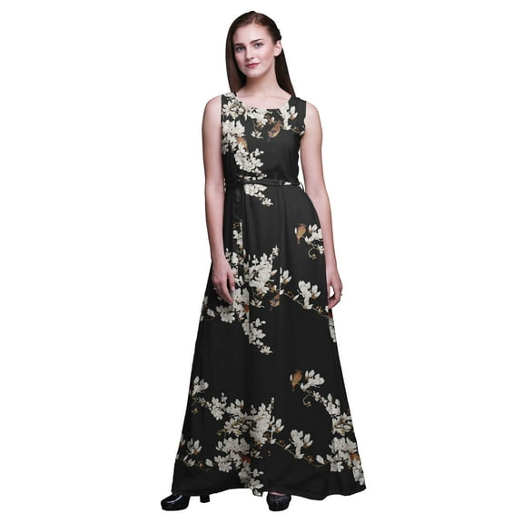 Bimba Bird Women Long Tank MaxiÂ Dress Round Neck Printed Party Gown-Small