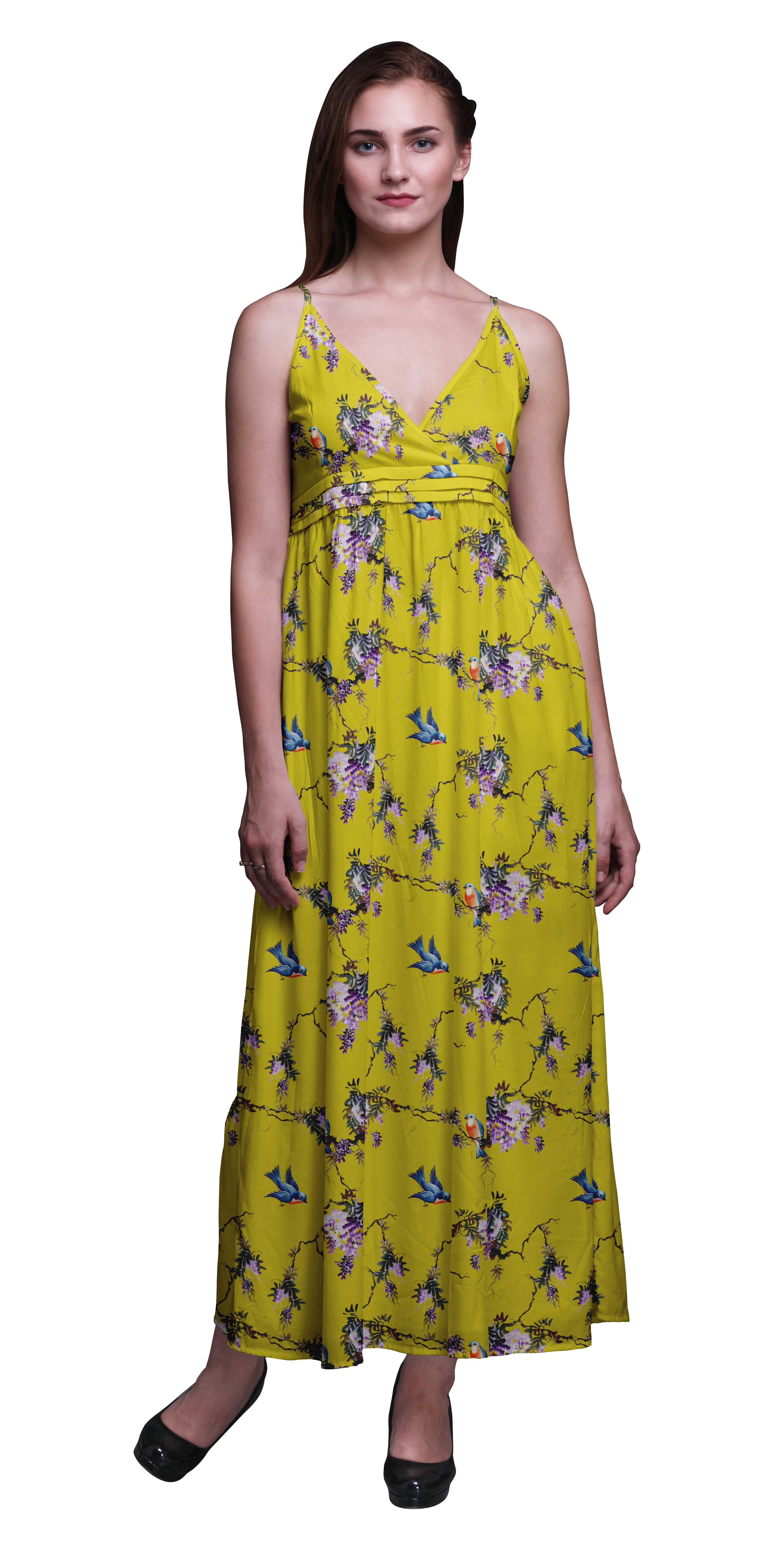 100% Cotton Maxi Dress Bimba Bird Printed Women Long Maxi Beach Dress Strappy Summer Resort Cover Up