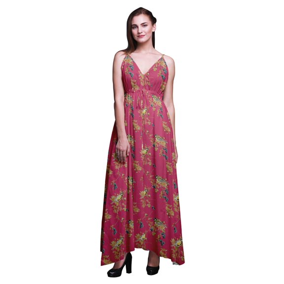 Bimba Bird Women Summer Printed V Neck Long MaxiÂ DressÂ Holiday Resort Wear-Small