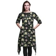 thumbnail image 1 of Bimba Black Artistic Leaf & Floral Indian Tunic Tops For Girls Printed Casual Top For Women Ethnic Kurti Small, 1 of 6