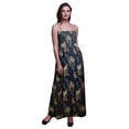 thumbnail image 1 of Bimba Black Berry & Yellow Sparrow Bird Bimba Printed Women Flowy Smocked Spaghetti Strap Dress-XX-Large, 1 of 7