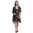 thumbnail image 1 of Bimba Black Floral Leaves & Peony Ladies Plus Size Kaftan Summer Wear Beach Coverup Kimono Caftan-4X-5X, 1 of 5