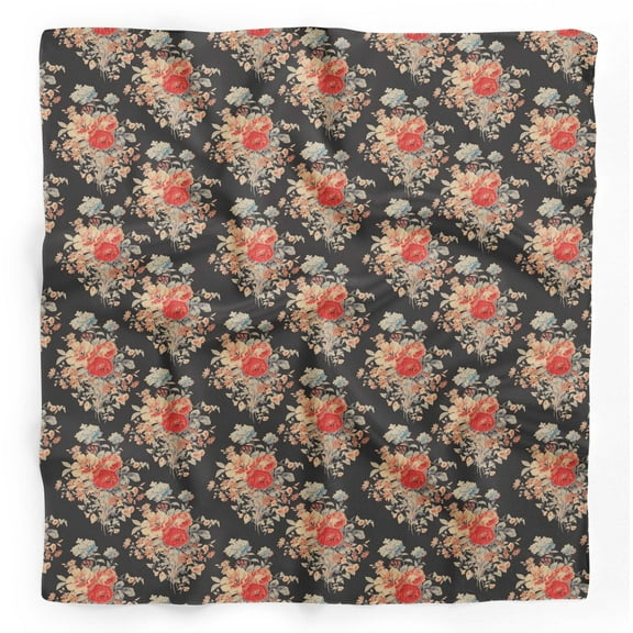 Bimba Black Leaves & Floral Printed Pure Silk Scarf Neck Wrap Summer Hair Bandanas For Women 40 x 80 Inches