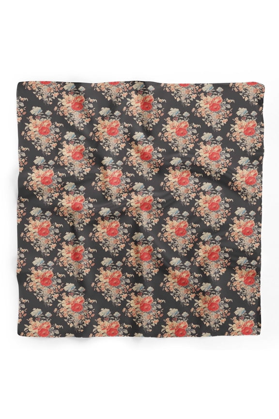 Black Leaves & Floral Pure Silk Printed Head Bandanas Summer Neck Wrap Scarf 40 x 40 Inches