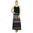 thumbnail image 1 of Bimba Black Rayon Printed Skirt With Slit Boho Style Maxi Indian Clothing, 1 of 5