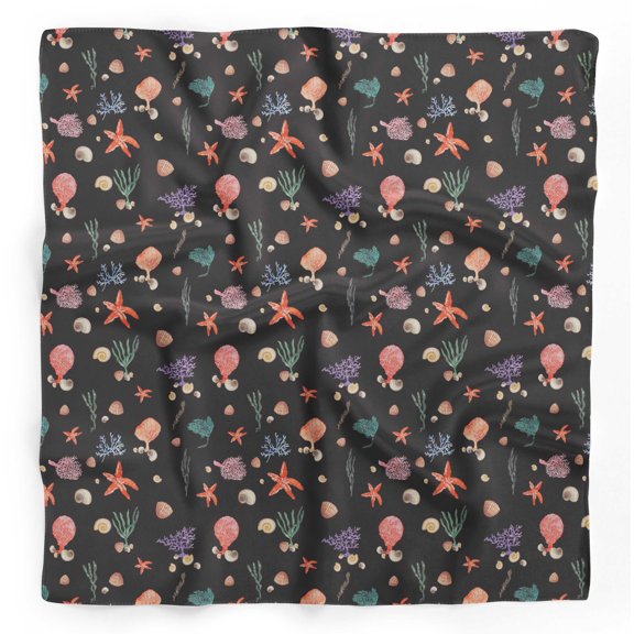 Bimba Black Shell & Starfish Ocean Pure Silk Printed Head Bandanas Summer Neck Wrap Scarf 40 x 40 Inches