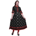 thumbnail image 1 of Bimba Black Spiral & Paisley Block Print Long Flared A Line Indian Kurtis For Women Party Wear Anarkali Kurta-Medium, 1 of 5