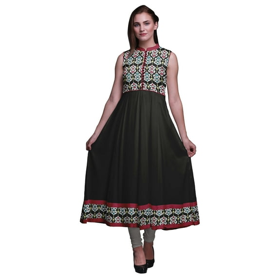 Bimba Black3 Ikat Anarkali Dress For Women Indian Ethnic Printed Kurti Long Kurta Party Dress X-Small