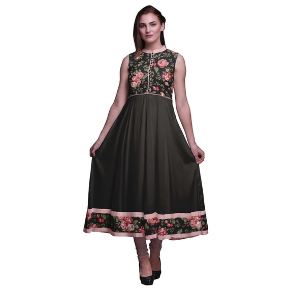 Bimba Black4 Floral Printed Women Designer Mandarin Collar Anarkali Dress Indian Ethnic Kurta XX-Large