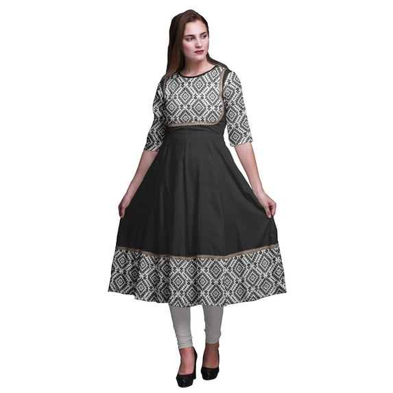 Bimba Black5 Ikat Ethnic Print Long Anarkali For Women Indian Kurti Casual Ethnic Tunic Medium