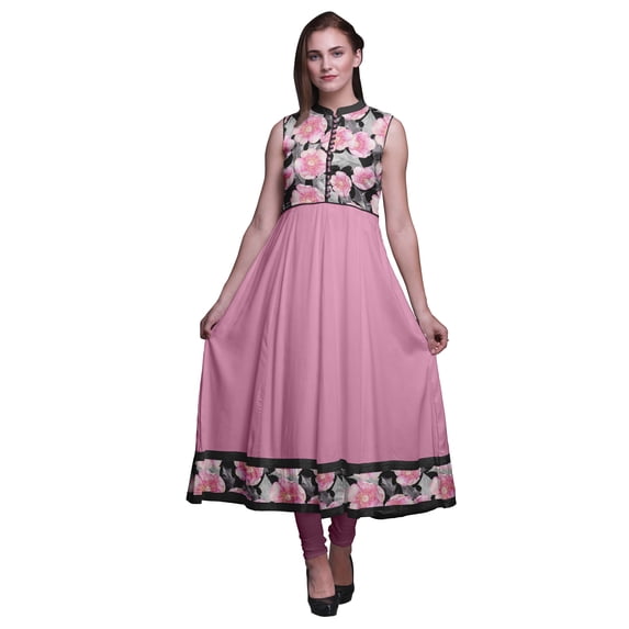 Bimba Black6 Floral Anarkali Dress Mandarin Collar Sleeveless Kurtis for Women Print Maxi Dress X-Small