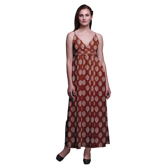 Bimba Block Women Printed Sleeveless Long Maxi Strappy Bohemian Beach Dress-Small