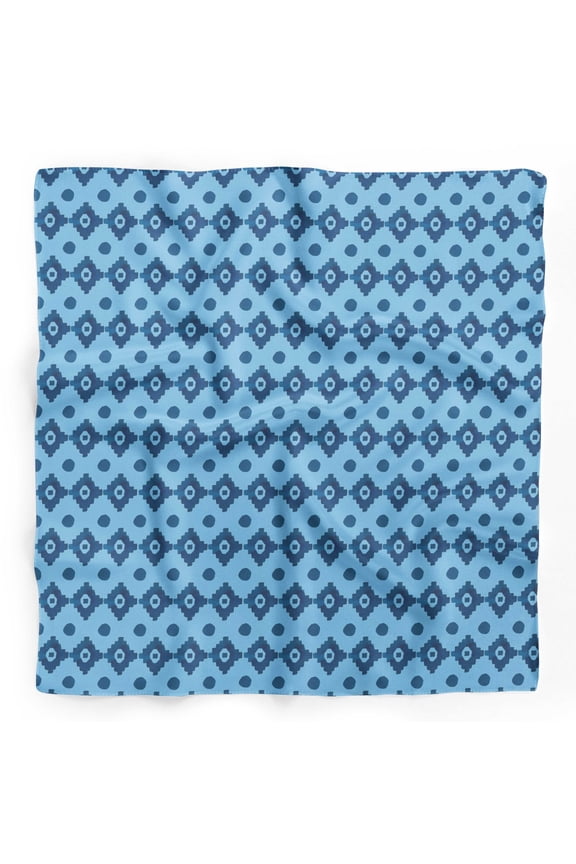 Blue Aztec Geometric Printed Pure Silk Scarf Neck Wrap Summer Hair Bandanas For Women 40 x 40 Inches