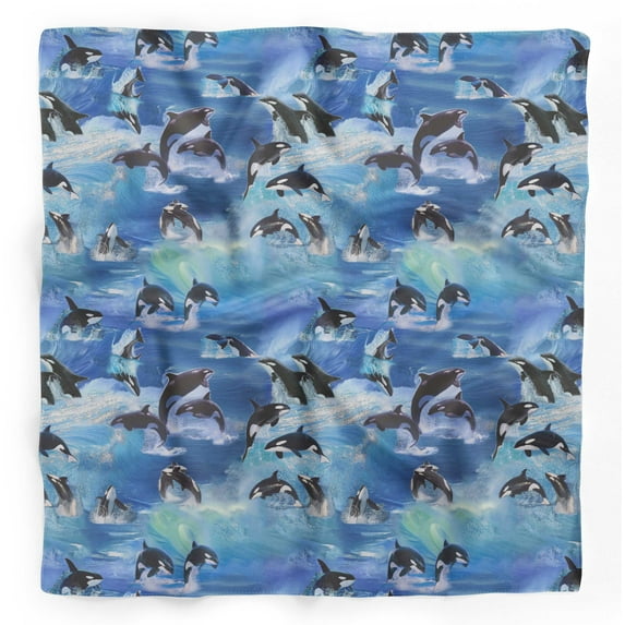 Bimba Blue Dolphin Mix Printed Pure Silk Scarf Neck Wrap Summer Hair Bandanas For Women 40 x 80 Inches