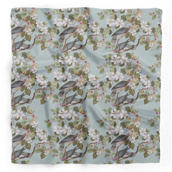 Bimba Blue Floral & Bird Printed Pure Silk Scarf Neck Wrap Summer Hair Bandanas For Women 40 x 80 Inches