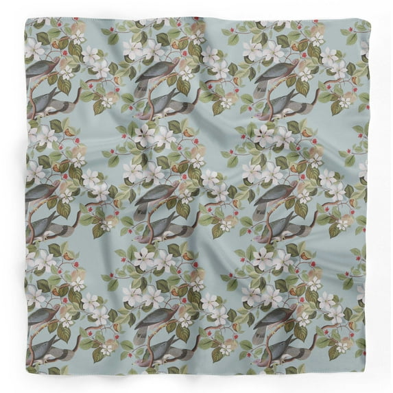 Bimba Blue Floral & Bird Pure Silk Printed Head Bandanas Summer Neck Wrap Scarf 40 x 40 Inches