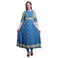 thumbnail image 1 of Bimba Blue Floral Block Printed Women Anarkali Dresses Long Indian Kurtis Ethnic Kurta Dress-XSmall, 1 of 6