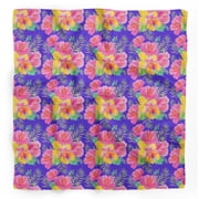 Bimba Blue Flower Floral Printed Pure Silk Scarf For Hair Neck Head Bandanas For Women 40 x 40 Inches