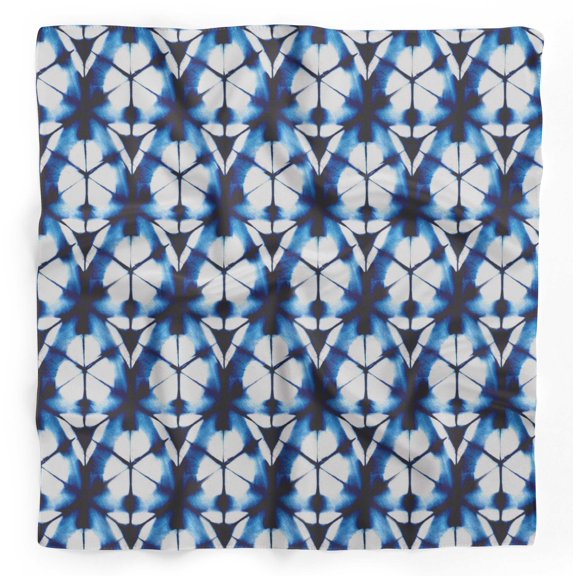 Bimba Blue Geometric Shibori Pure Silk Printed Scarf Dupatta Head Neck Wrap Bandanas For Women 40 x 80 Inches