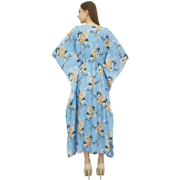 Bimba Blue Kaftan Kimono Dress Women's Summer Evening Floral Printed Maxi-4