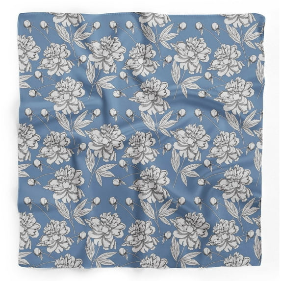Bimba Blue Leaves & Carnation Floral Pure Silk Printed Head Bandanas Summer Neck Wrap Scarf 40 x 80 Inches