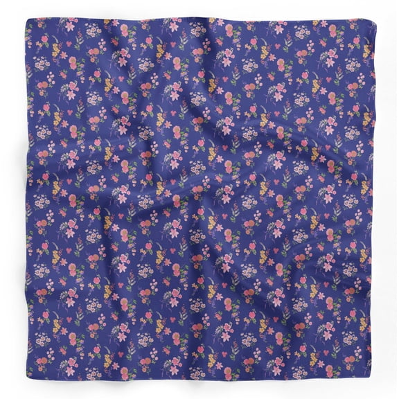 Bimba Blue Leaves & Floral Printed Pure Silk Scarf For Hair Neck Head Bandanas For Women 40 x 80 Inches