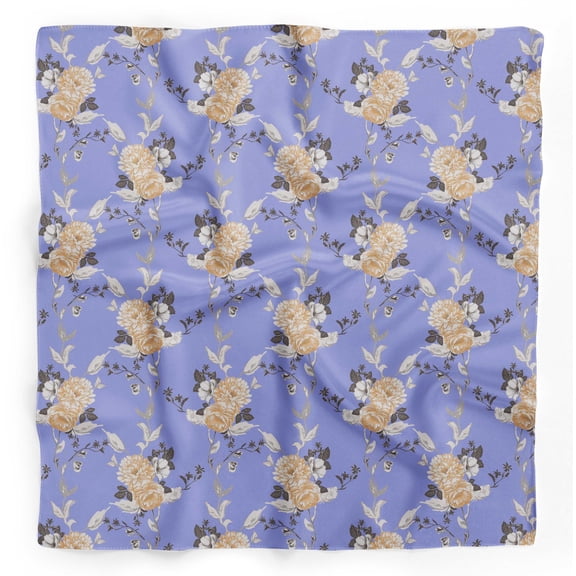 Bimba Blue Leaves & Peony Floral Printed Pure Silk Scarf For Hair Neck Head Bandanas For Women 40 x 80 Inches