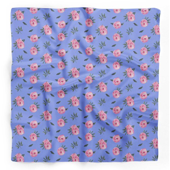 Bimba Blue Leaves & Ranunculus Floral Pure Silk Printed Head Bandanas Summer Neck Wrap Scarf 40 x 40 Inches