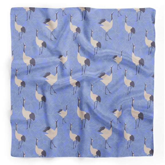 Bimba Blue Monstera Leaves & Stork Bird Pure Silk Printed Head Bandanas Summer Neck Wrap Scarf 40 x 40 Inches