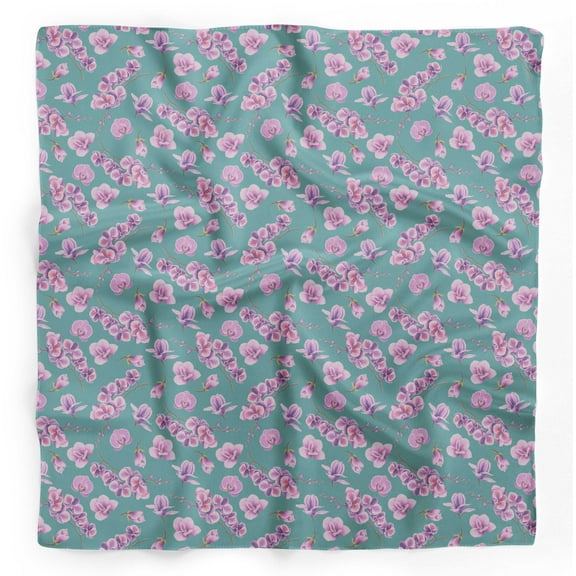 Bimba Blue Orchid Floral Printed Pure Silk Scarf For Hair Neck Head Bandanas For Women 40 x 40 Inches