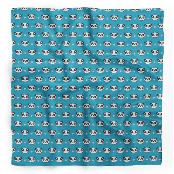 Bimba Blue Panda Face Kids Printed Pure Silk Scarf Neck Wrap Summer Hair Bandanas For Women 40 x 40 Inches