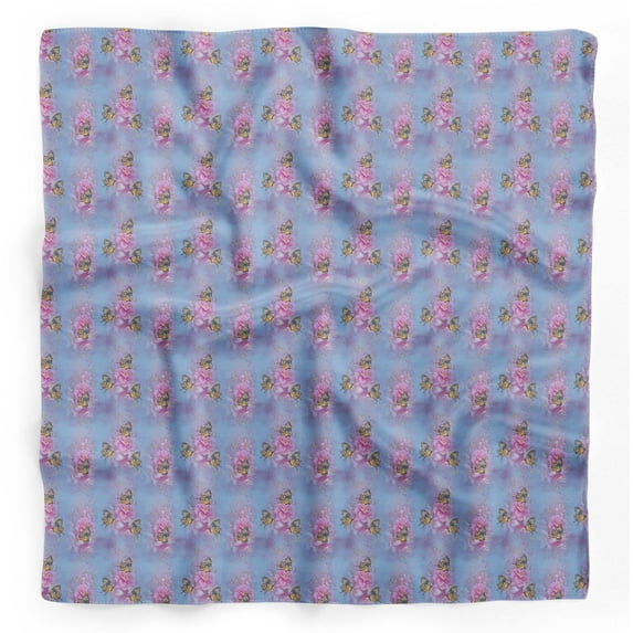 Bimba Blue Pink Floral & Printed Pure Silk Scarf Neck Wrap Summer Hair Bandanas For Women 40 x 80 Inches