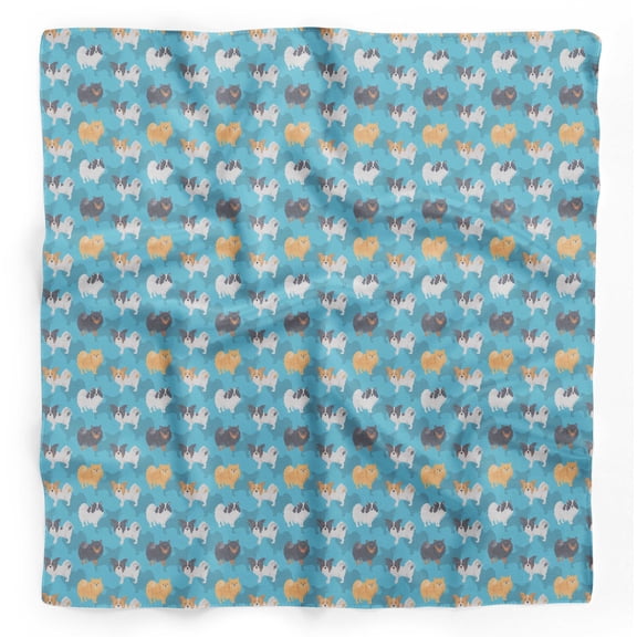 Bimba Blue Pomeranian Dog Printed Pure Silk Scarf For Hair Neck Head Bandanas For Women 40 x 40 Inches