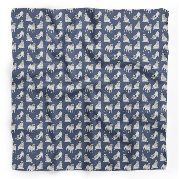 Bimba Blue Pug Dog Printed Pure Silk Scarf For Hair Neck Head Bandanas For Women 40 x 40 Inches
