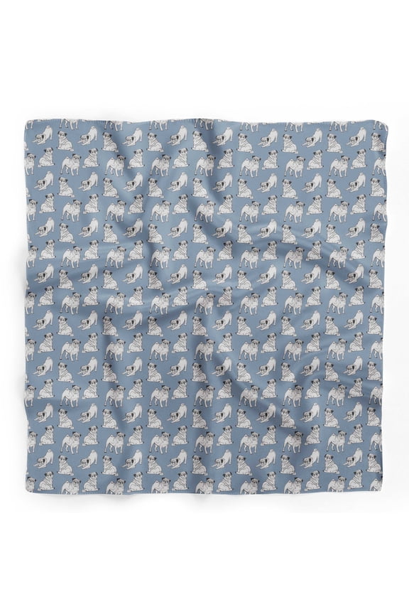 Blue Pug Dog Printed Pure Silk Scarf For Hair Neck Head Bandanas For Women 40 x 40 Inches