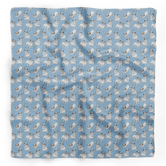 Bimba Blue Pug Dog Printed Pure Silk Scarf For Hair Neck Head Bandanas For Women 40 x 40 Inches