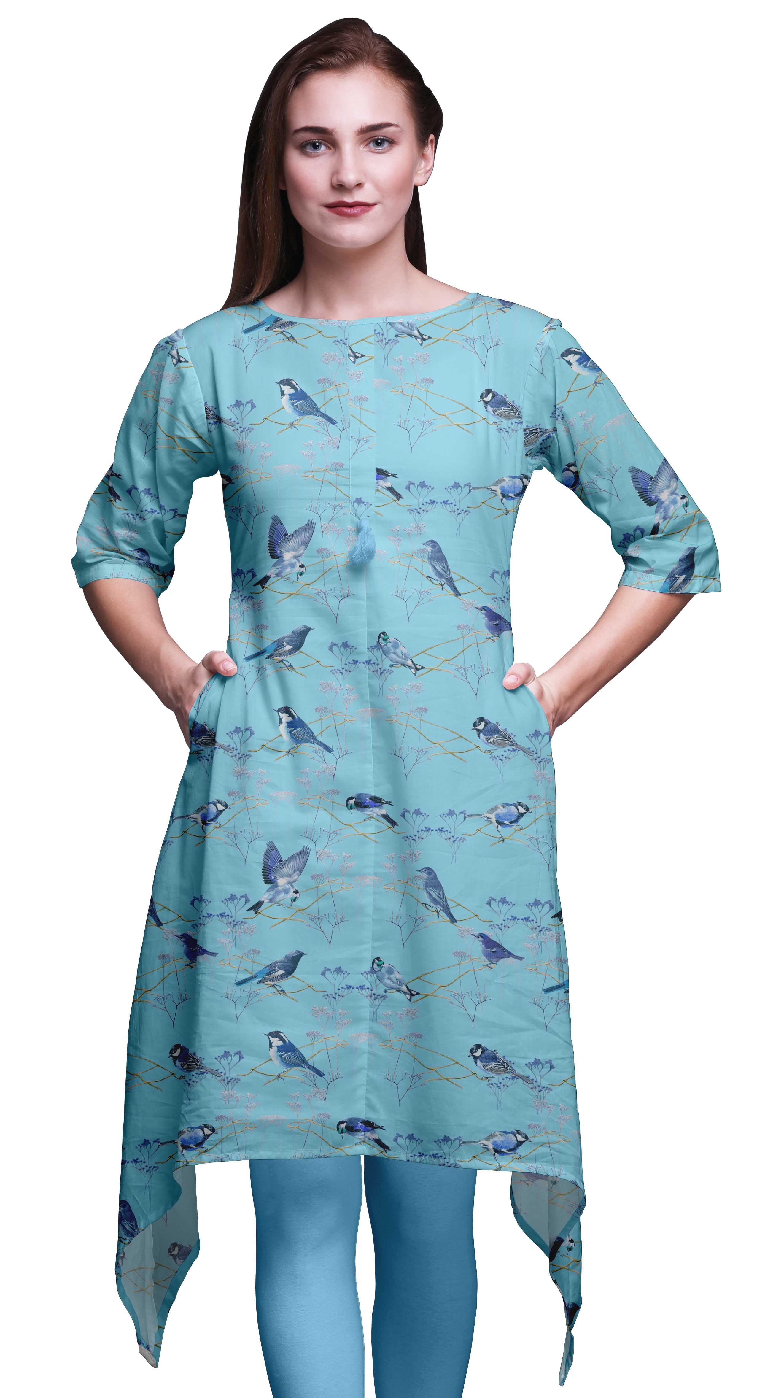 Bimba Blue Sparrow & American Goldfinch Bird Indian Tunic Tops for Girls  Printed Casual Top for Women Ethnic Kurti XXX-Large - Walmart.com