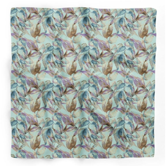 Bimba Blue Watercolor Leaves Pure Silk Printed Scarf Dupatta Head Neck Wrap Bandanas For Women 40 x 40 Inches