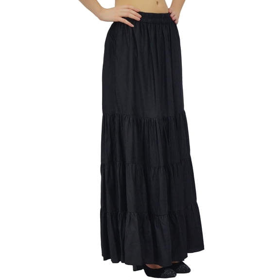 Bimba Boho Long Flaired Maxi Tier Skirt Elastic Waist Rayon Bohemian Skirts